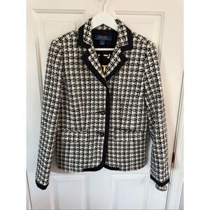 Millard Fillmore Black & White Houndstooth Tweed Grommet Cuff Jacket Blazer sz L